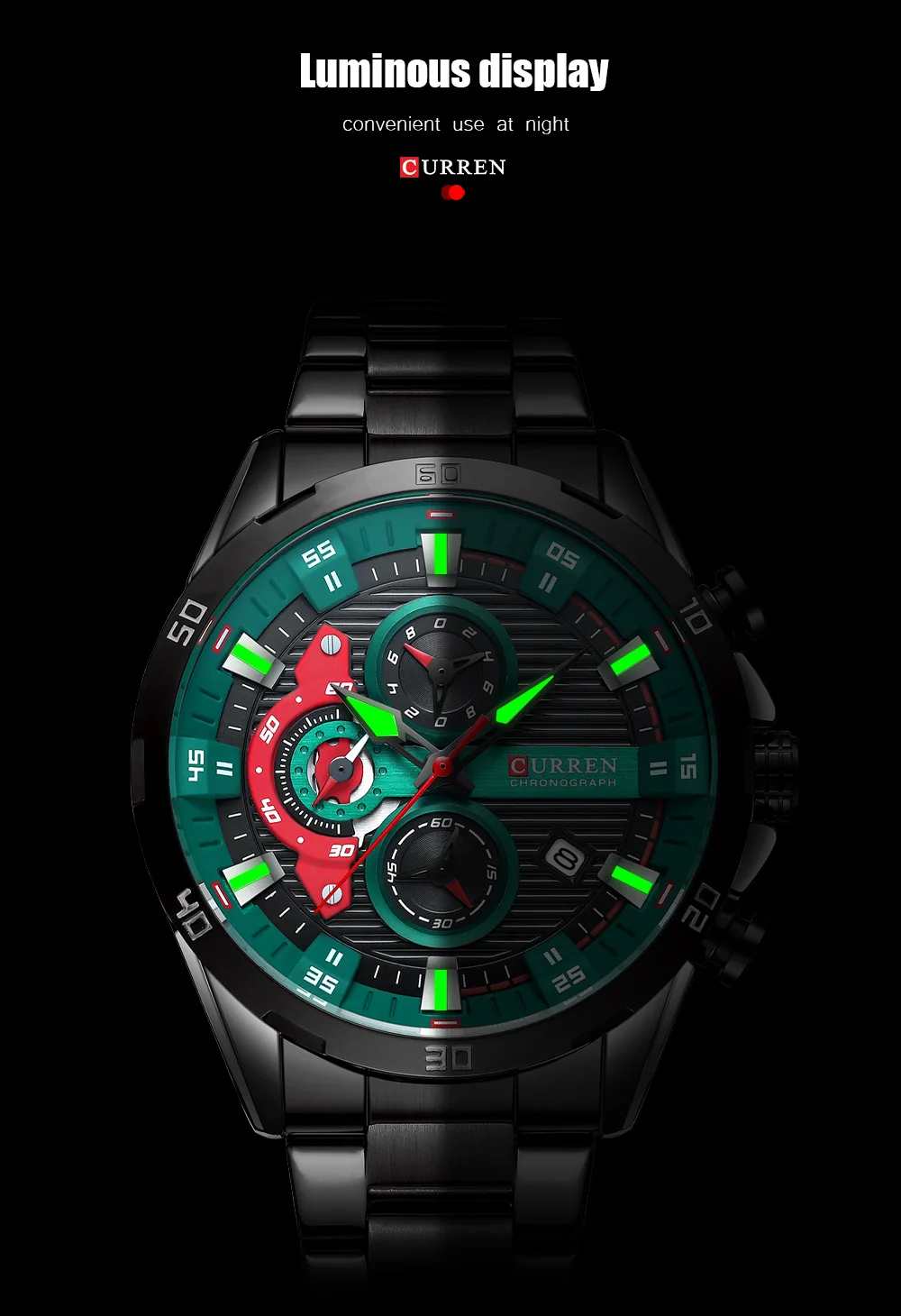 CURREN 8402 Men's Stainless Steel Watch Creative Fashion Luminous Dial with Chronograph Leisure Luxury Men's Watch Reloj Hombre