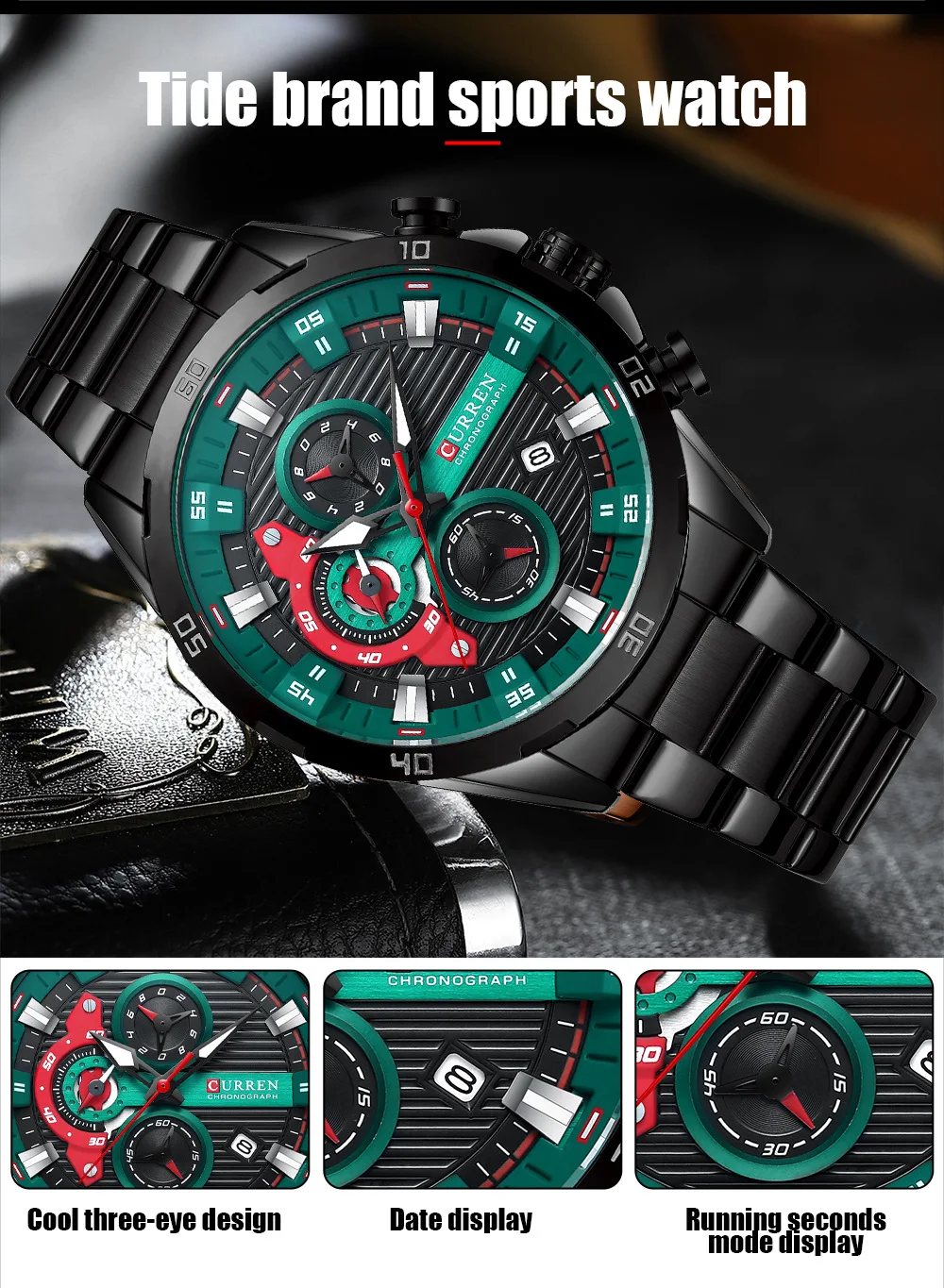 CURREN 8402 Men's Stainless Steel Watch Creative Fashion Luminous Dial with Chronograph Leisure Luxury Men's Watch Reloj Hombre