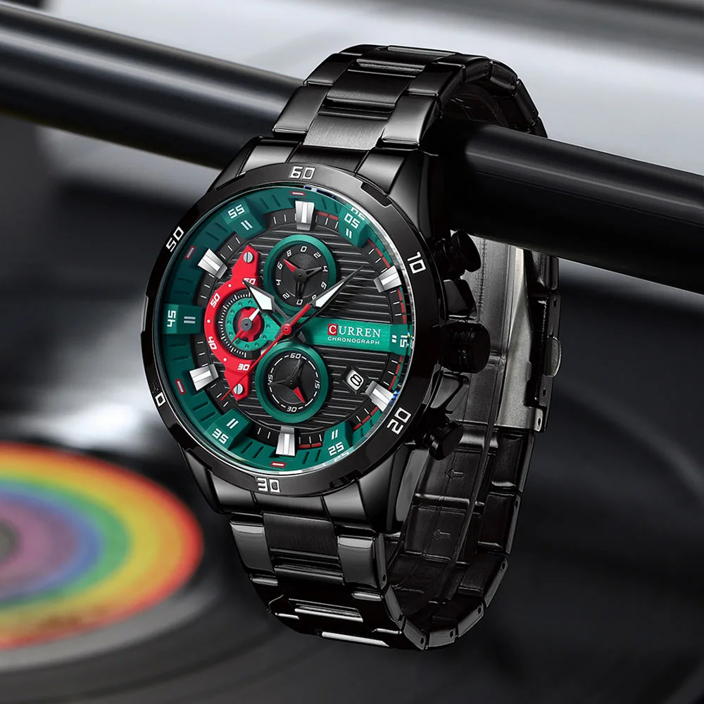 CURREN 8402 Men's Stainless Steel Watch Creative Fashion Luminous Dial with Chronograph Leisure Luxury Men's Watch Reloj Hombre