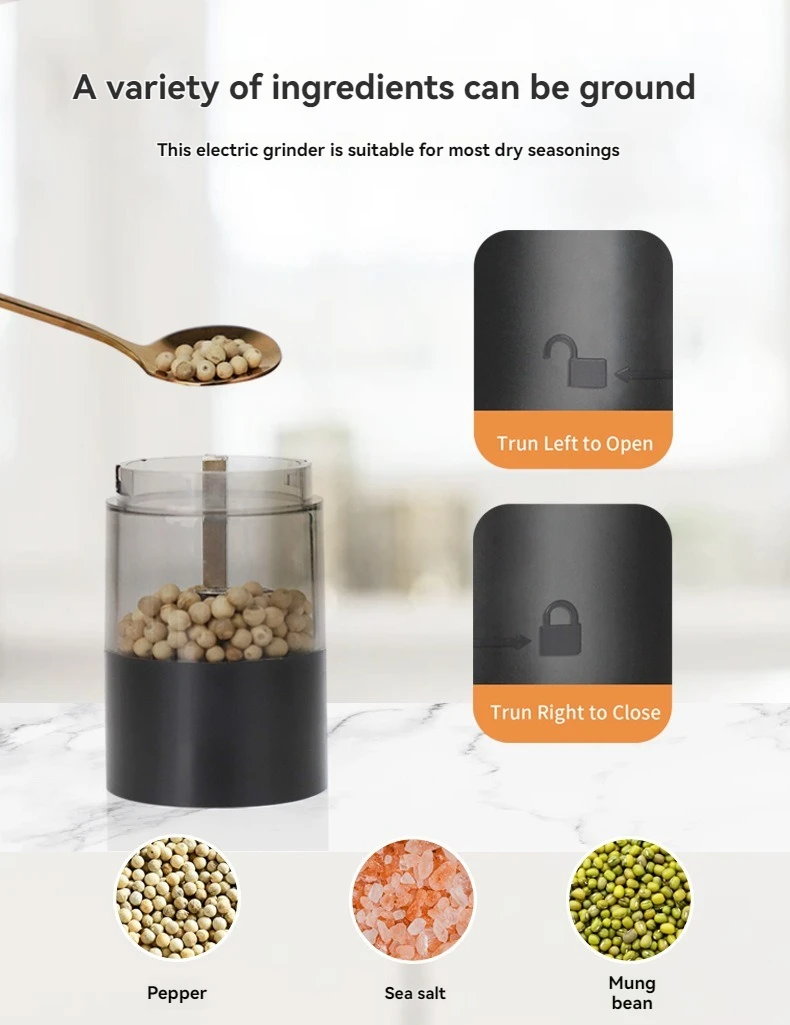 USB Rechargeable Electric Salt and Pepper Grinder Adjustable Coarseness Large Capacity Auto Spices Grinders Kitchen Cooking Tool
