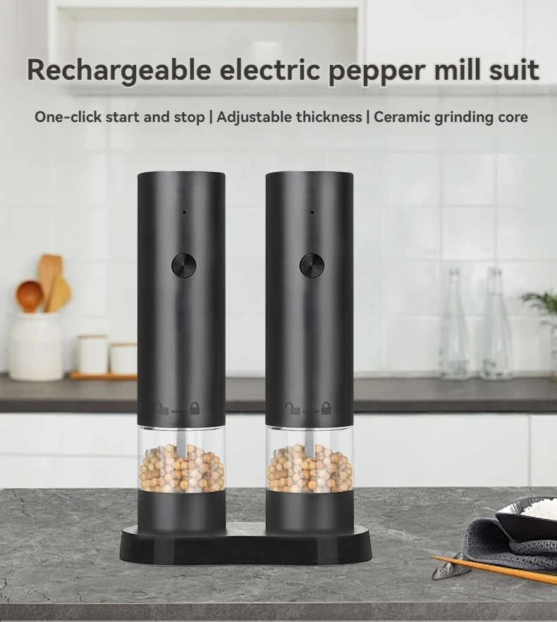 USB Rechargeable Electric Salt and Pepper Grinder Adjustable Coarseness Large Capacity Auto Spices Grinders Kitchen Cooking Tool