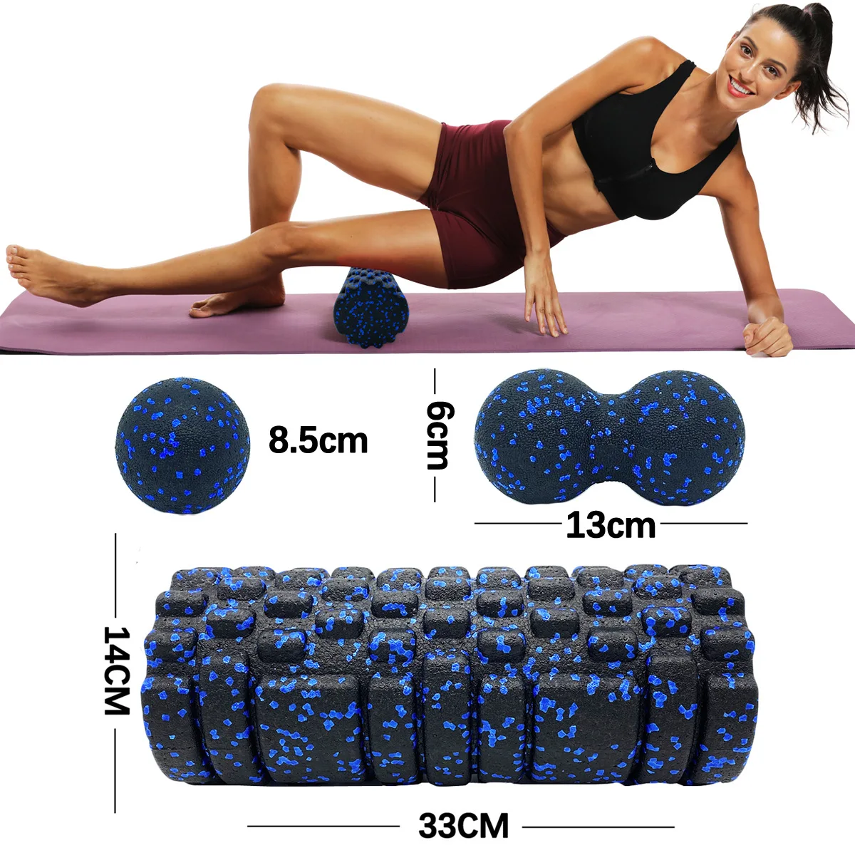 3Pcs Yoga Roller Massage Peanut Ball Set EPP Fitness Foam Column For Back Pain Legs Hip Deep Tissue Stretching Gym Muscle Relax