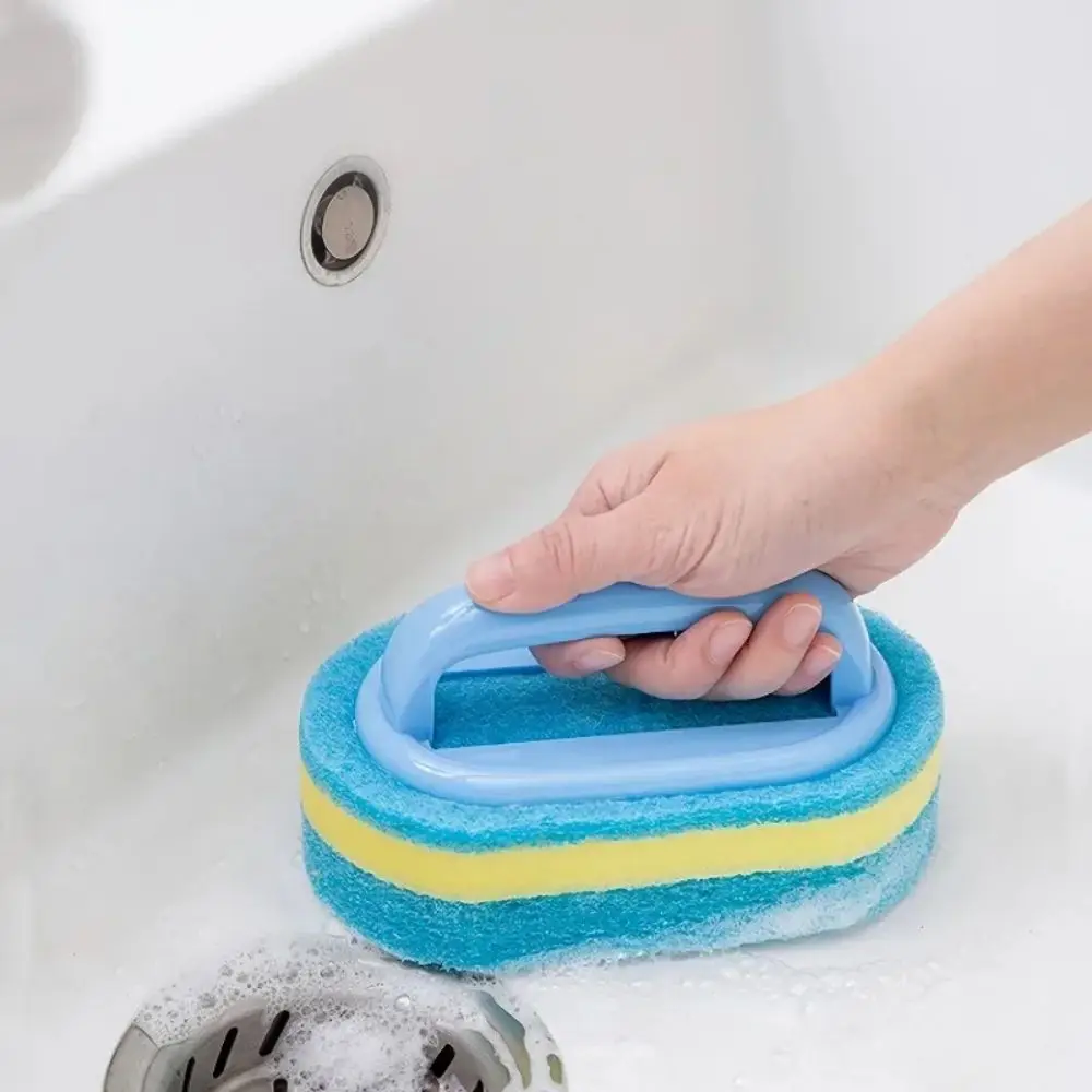 Multi Functional Cleaning Sponge with Handle for Kitchen Bathroom Tile Glass Bathtub Stain Removal Easy Grip Design
