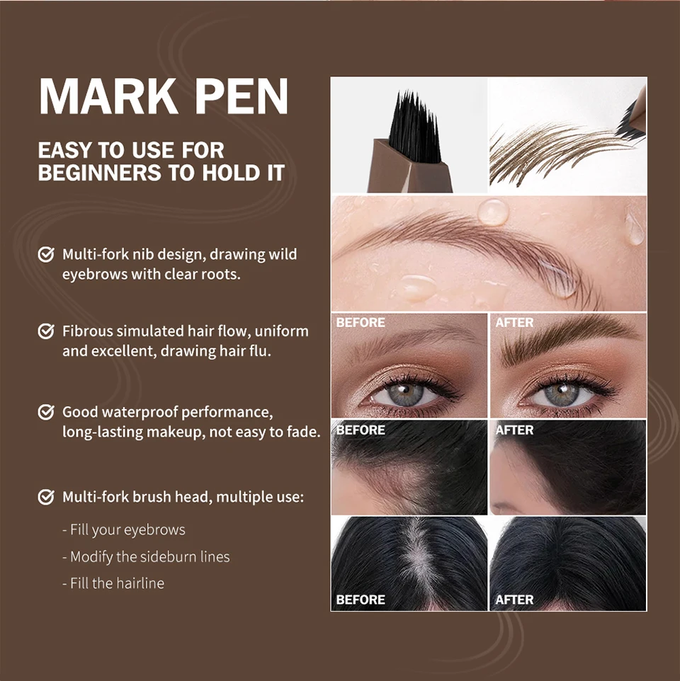 Long Lasting 4D Eyebrow Pen Multi Forks Liquid Pen Tip Fine Sketch Liquid Tattoo Brow Waterproof Precise Makeup