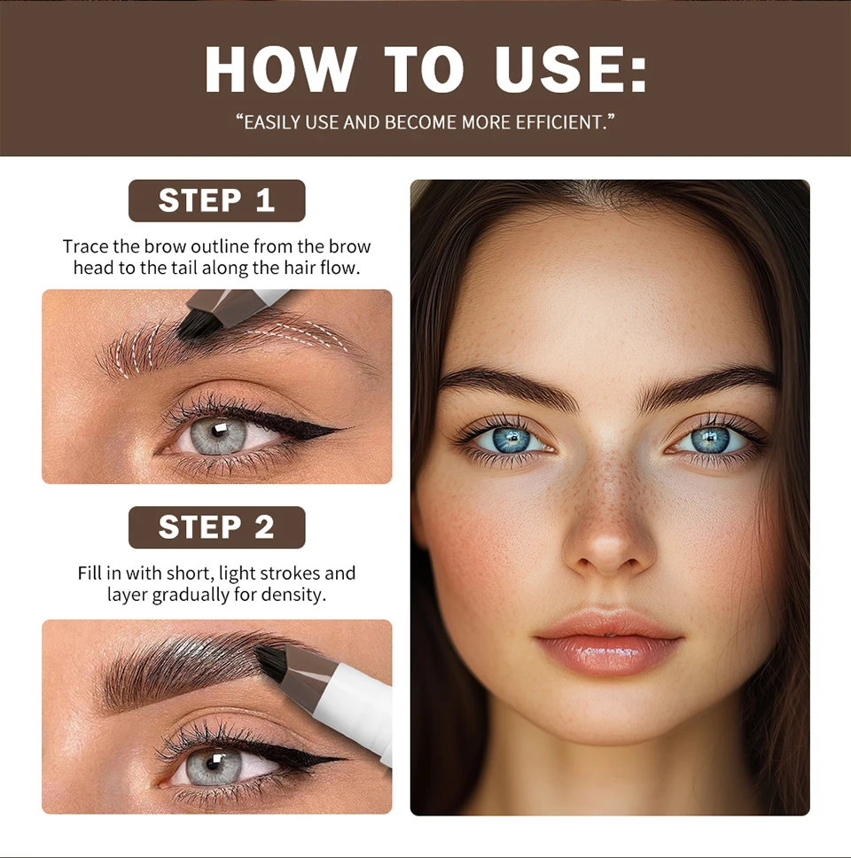 Long Lasting 4D Eyebrow Pen Multi Forks Liquid Pen Tip Fine Sketch Liquid Tattoo Brow Waterproof Precise Makeup