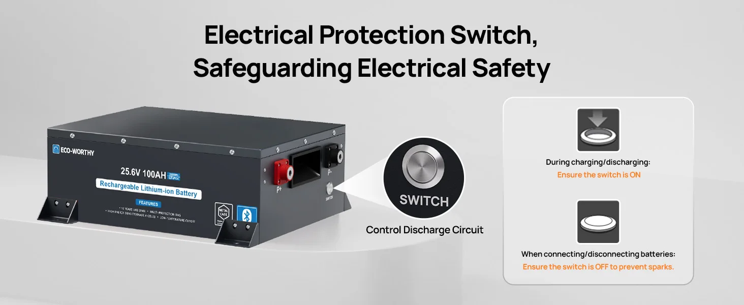 ECO-WORTHY 24V 100Ah Metal Case LiFePO4 Lithium Battery with BT 5.1 with Low-Tem Protection, Max. 2560W for Off-Grid