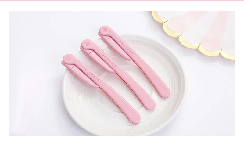 3Pcs/Set Pink Folding Eyebrow Trimmer Armpit Hair Razor Beauty Face Eye Brow Shaper Shaver Stainless Steel Blades Makeup Tools