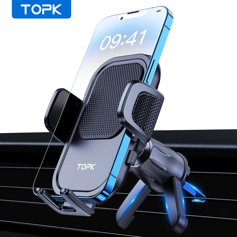 TOPK Car Phone Holder Mount for Cell Phones Upgraded Metal Hook Design,Hands-Free Holder for All Phones,Adjustable & Secure Fit