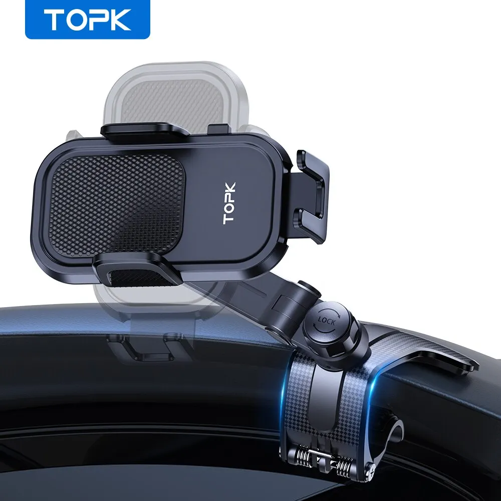 TOPK Car Phone Holder for Dashboard [Multi-Angles&Stable] Adjustable Cell Car Phone Mount Anti-slip Silicone Clip for Smartphone