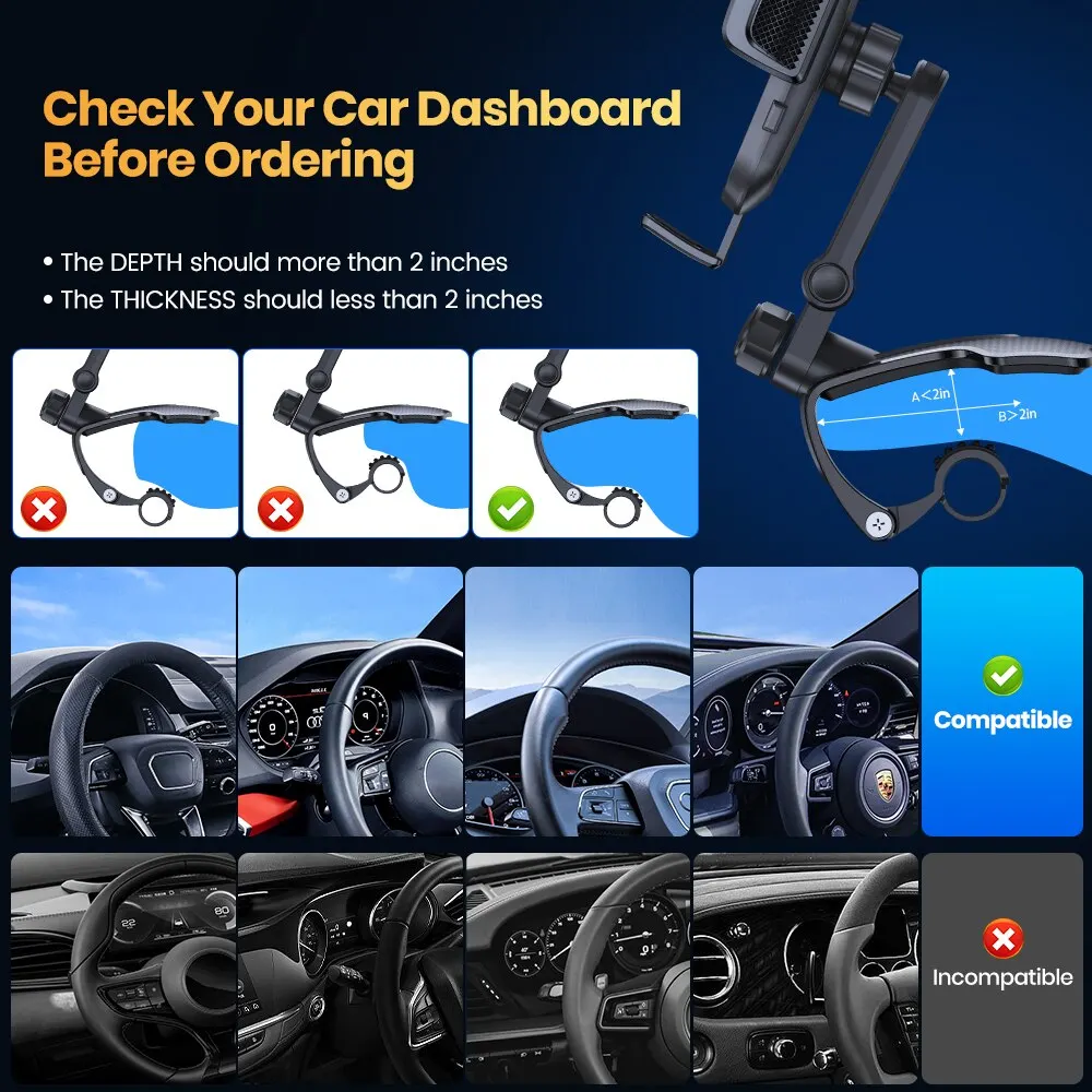 TOPK Car Phone Holder for Dashboard [Multi-Angles&Stable] Adjustable Cell Car Phone Mount Anti-slip Silicone Clip for Smartphone