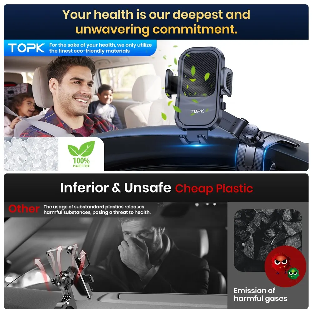 TOPK Car Phone Holder for Dashboard [Multi-Angles&Stable] Adjustable Cell Car Phone Mount Anti-slip Silicone Clip for Smartphone