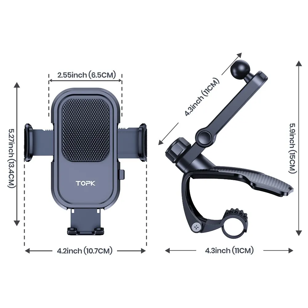 TOPK Car Phone Holder for Dashboard [Multi-Angles&Stable] Adjustable Cell Car Phone Mount Anti-slip Silicone Clip for Smartphone
