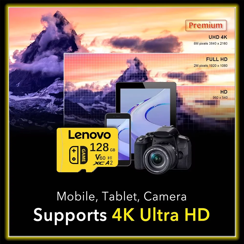 Original Lenovo Large Capacity Micro TF SD Card 64GB/128GB U3 4K Flash Memory Card for Phone Camera Tablet PC Switch 256GB/512GB