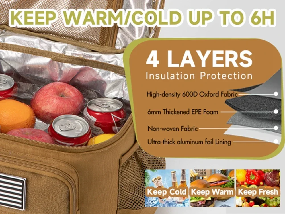 Tactical Lunch Box for Men Outdoor Heavy Duty Lunch Bag Work Leakproof Insulated Durable Thermal Cooler Bag Meal Camping Picnic