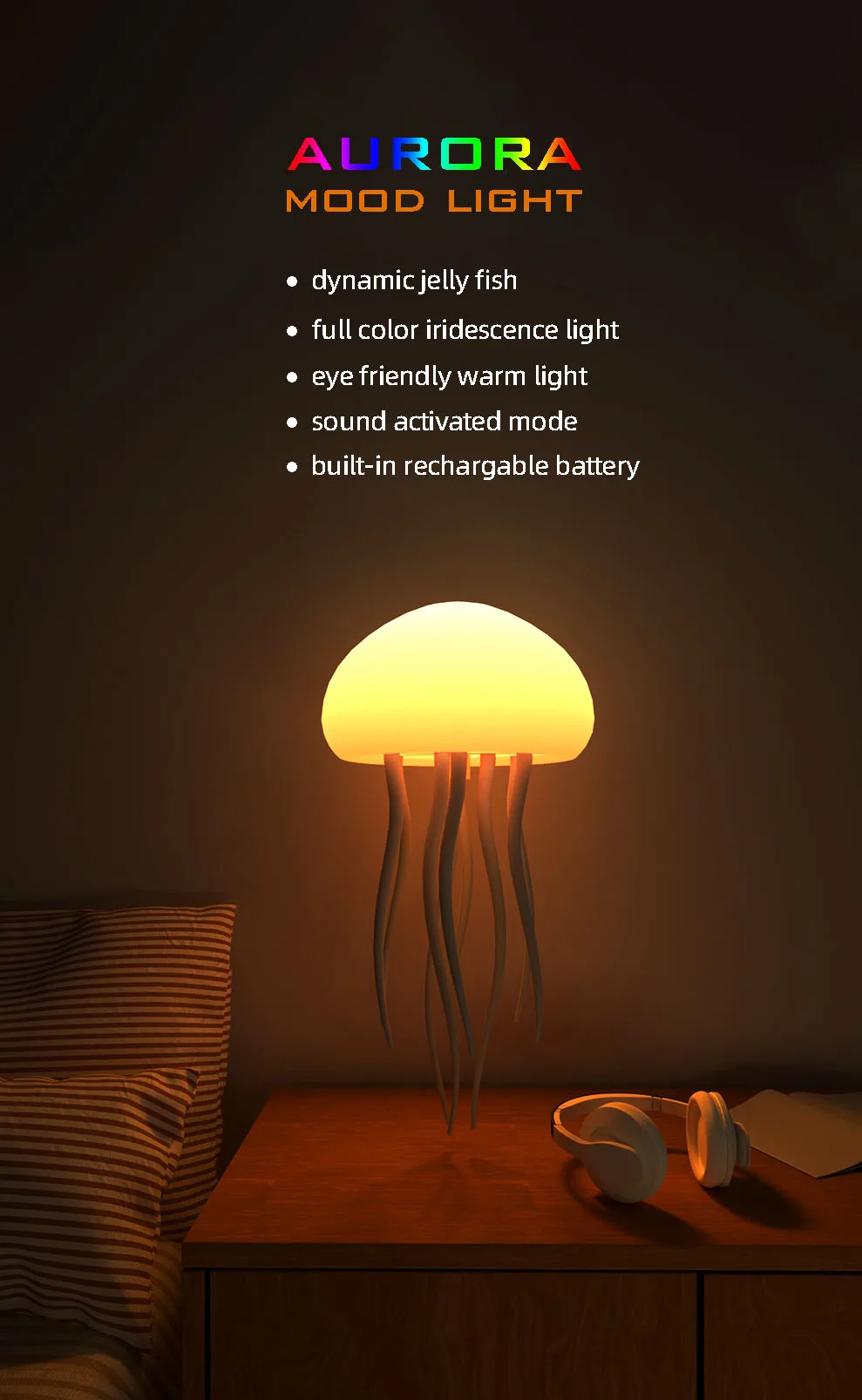 Creative Jellyfish Light Voice Control Type-C Charging Cute Jellyfish Bedside Lamp Flexible Tentacles for Holiday Children Gifts