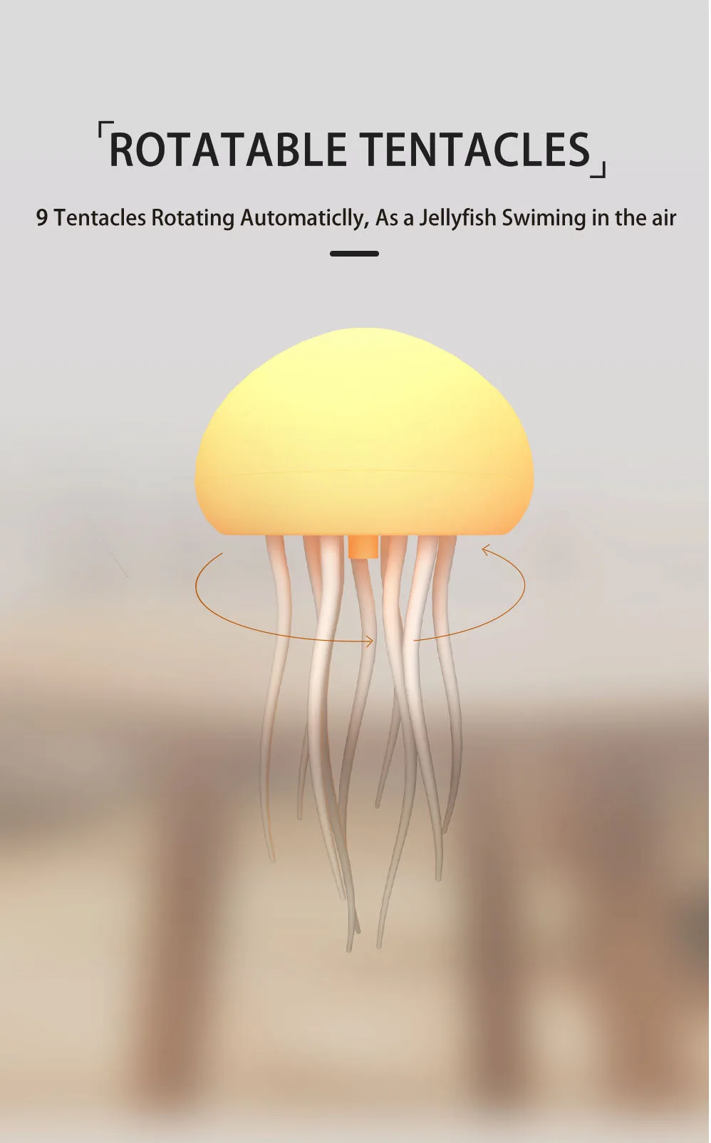 Creative Jellyfish Light Voice Control Type-C Charging Cute Jellyfish Bedside Lamp Flexible Tentacles for Holiday Children Gifts