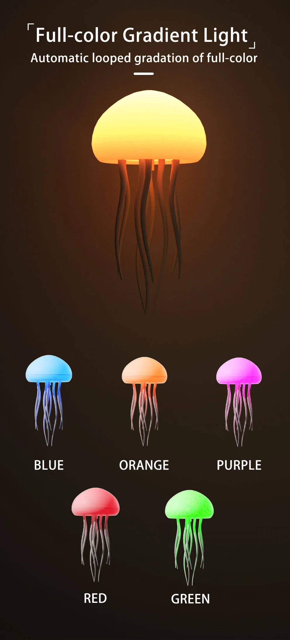 Creative Jellyfish Light Voice Control Type-C Charging Cute Jellyfish Bedside Lamp Flexible Tentacles for Holiday Children Gifts