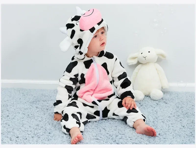 Baby Onesies Pyjamas Kids Overalls Ropa Bebes Rompers Winter Kigurumi Cow Costume For Girl Boy Toddler Infant Animal Jumpsuit