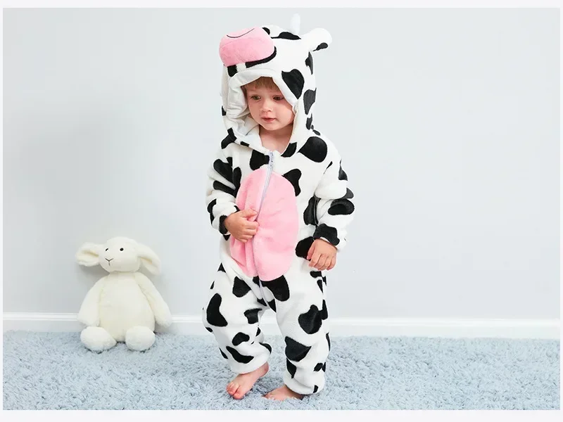 Baby Onesies Pyjamas Kids Overalls Ropa Bebes Rompers Winter Kigurumi Cow Costume For Girl Boy Toddler Infant Animal Jumpsuit