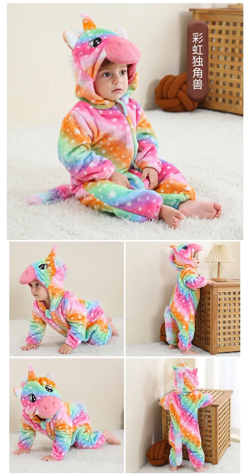 Baby Onesies Pyjamas Kids Overalls Ropa Bebes Rompers Winter Kigurumi Cow Costume For Girl Boy Toddler Infant Animal Jumpsuit