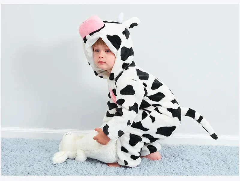 Baby Onesies Pyjamas Kids Overalls Ropa Bebes Rompers Winter Kigurumi Cow Costume For Girl Boy Toddler Infant Animal Jumpsuit