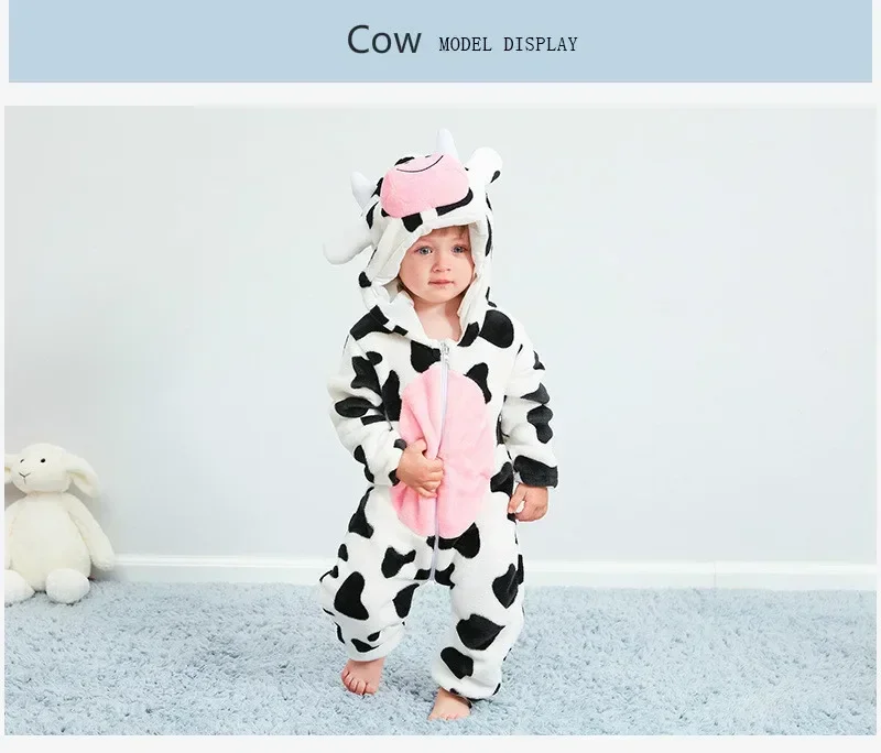 Baby Onesies Pyjamas Kids Overalls Ropa Bebes Rompers Winter Kigurumi Cow Costume For Girl Boy Toddler Infant Animal Jumpsuit