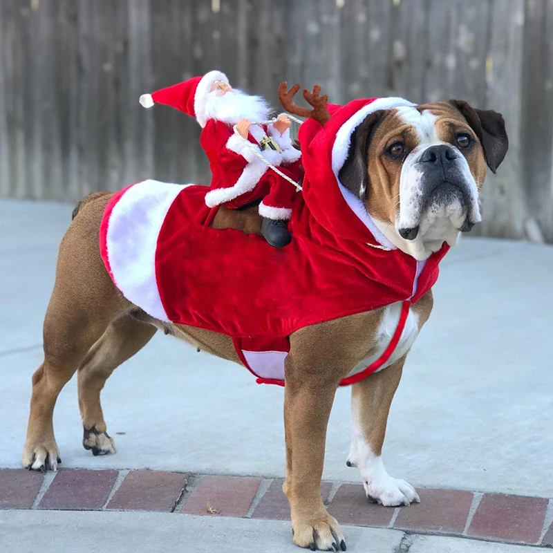 Santa Dog Costume Christmas Pet Clothes Santa Claus Riding Pet Cosplay Costumes Dogs Outfit for Small Medium Large Dogs Cats