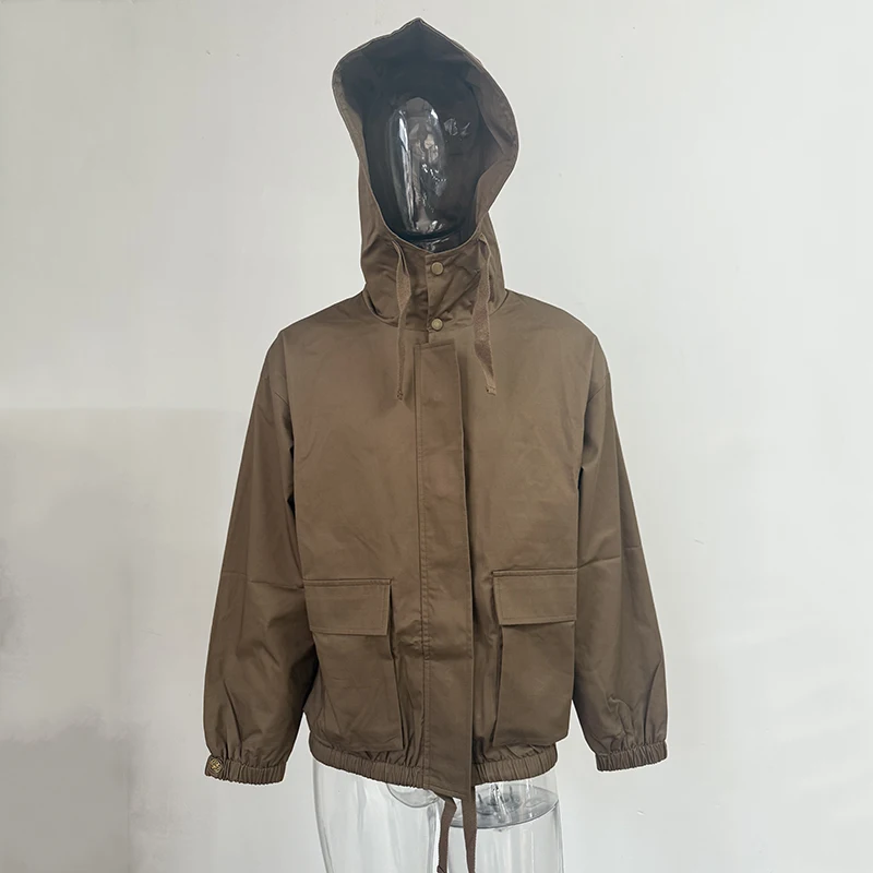IEFB New Style Hooded Jacket Spring Loose Trend Cargo Jackets Zipper Solid Color Fashion Tide 2023 Casual Men's Clothing 9A7586