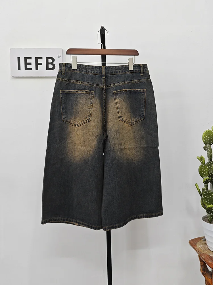 IEFB Vintage Men's Short Jeans Summer Loose Male Wide Leg Knee Length Denim Shorts New Washed Fashion Men Bottoms 9A8825