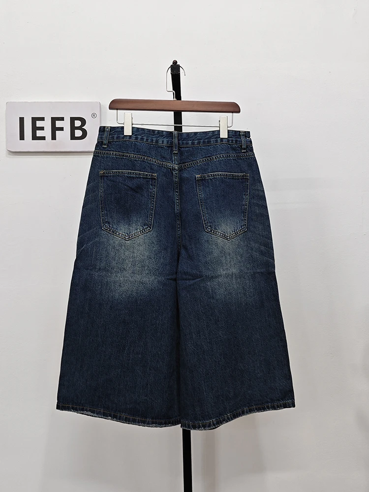 IEFB Vintage Men's Short Jeans Summer Loose Male Wide Leg Knee Length Denim Shorts New Washed Fashion Men Bottoms 9A8825