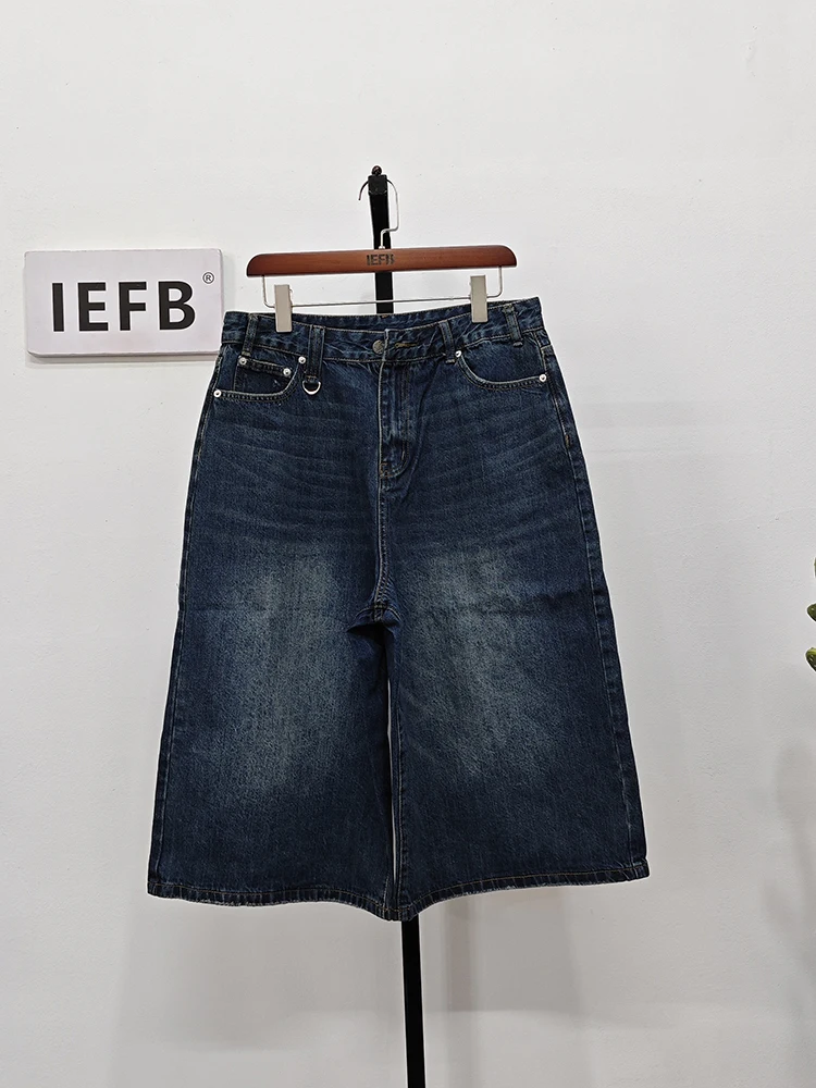 IEFB Vintage Men's Short Jeans Summer Loose Male Wide Leg Knee Length Denim Shorts New Washed Fashion Men Bottoms 9A8825
