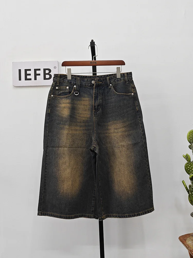 IEFB Vintage Men's Short Jeans Summer Loose Male Wide Leg Knee Length Denim Shorts New Washed Fashion Men Bottoms 9A8825