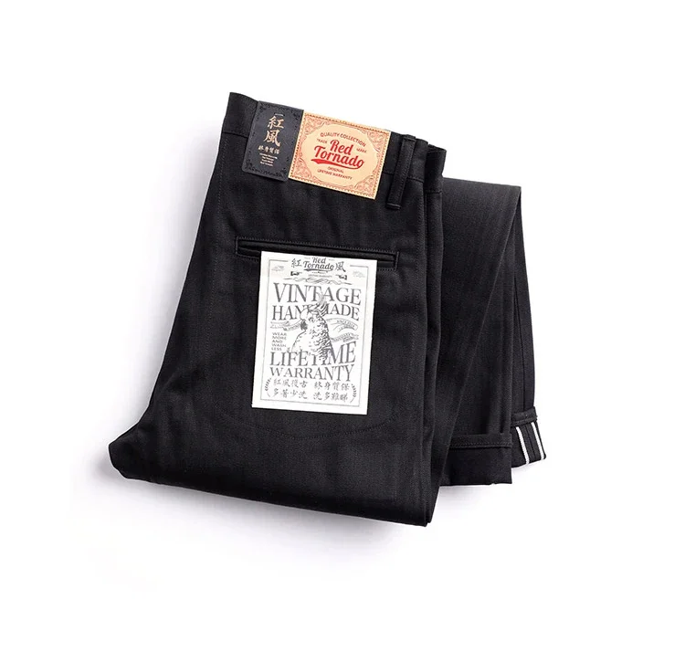 Red Tornado Black Men's Jeans Relaxed Fit 14.5oz Selvedge Denim Officer Trousers