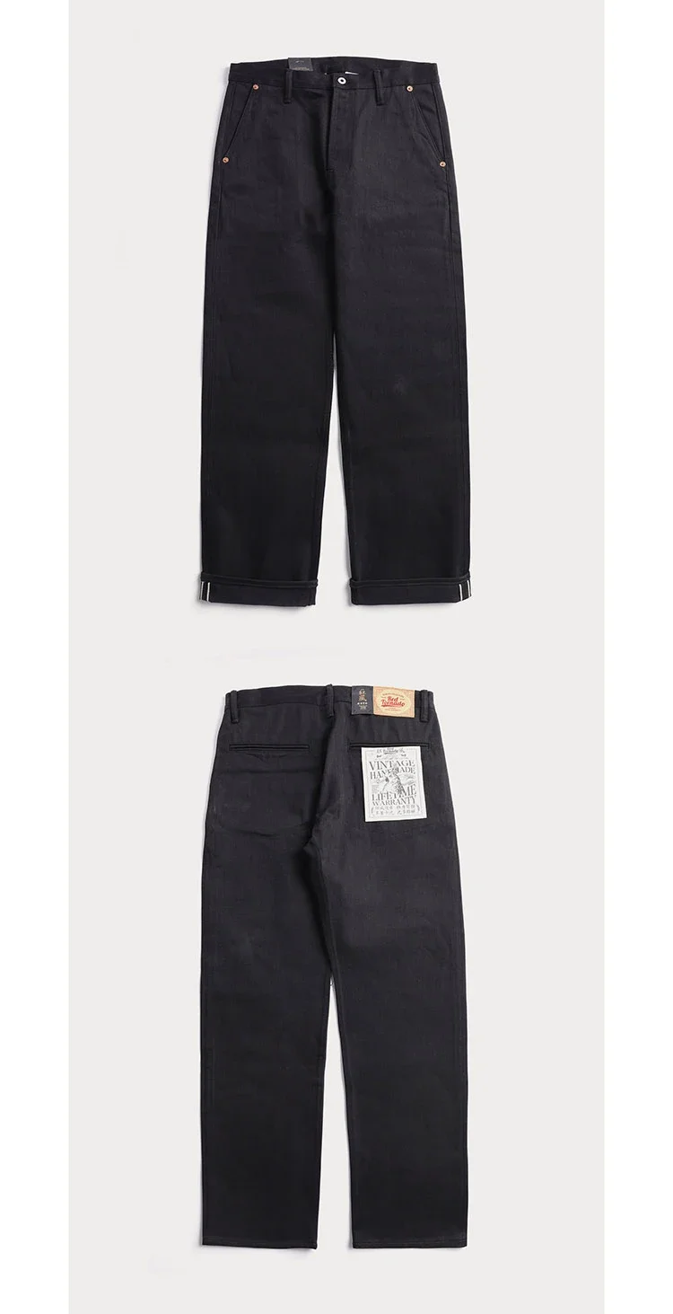 Red Tornado Black Men's Jeans Relaxed Fit 14.5oz Selvedge Denim Officer Trousers