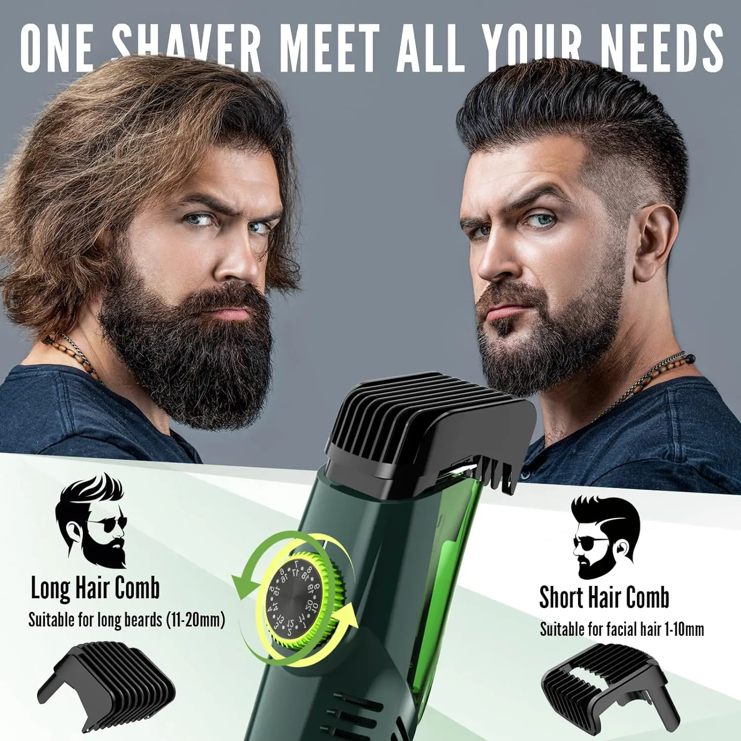 Solimpia Cordless Beard Trimmer Men Rechargeable Electric Shaver Built-in Vacuum Clipper for Mustache Sideburns IPX6 Washable