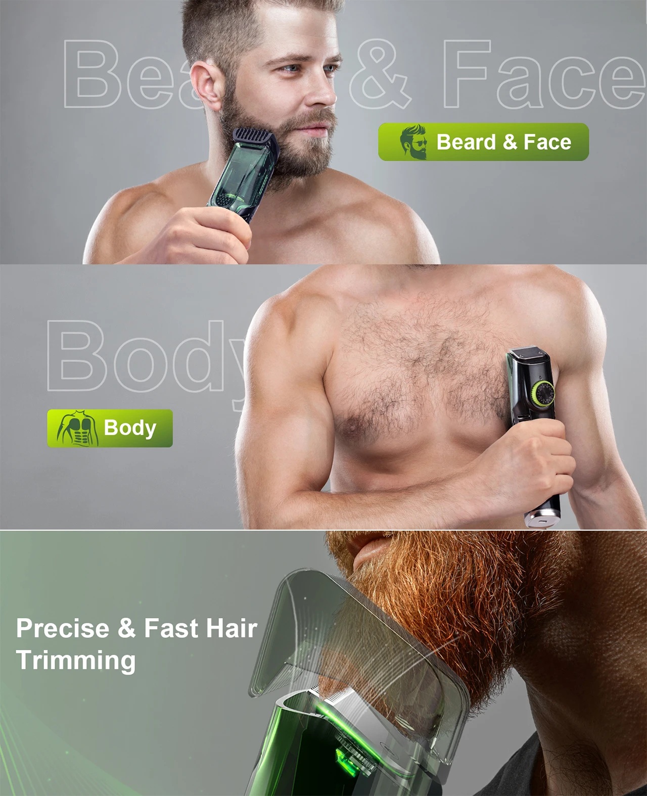 Solimpia Cordless Beard Trimmer Men Rechargeable Electric Shaver Built-in Vacuum Clipper for Mustache Sideburns IPX6 Washable