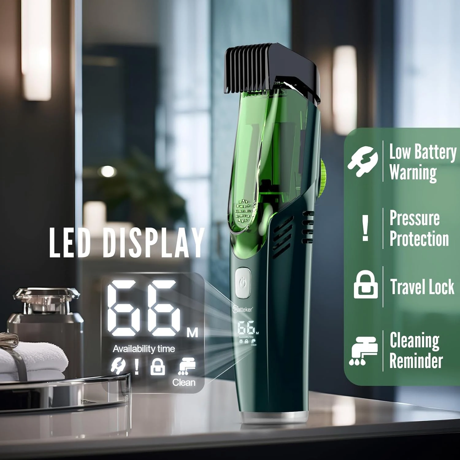 Solimpia Cordless Beard Trimmer Men Rechargeable Electric Shaver Built-in Vacuum Clipper for Mustache Sideburns IPX6 Washable
