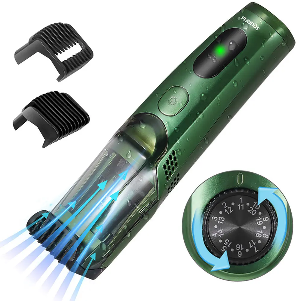 Solimpia Cordless Beard Trimmer Men Rechargeable Electric Shaver Built-in Vacuum Clipper for Mustache Sideburns IPX6 Washable
