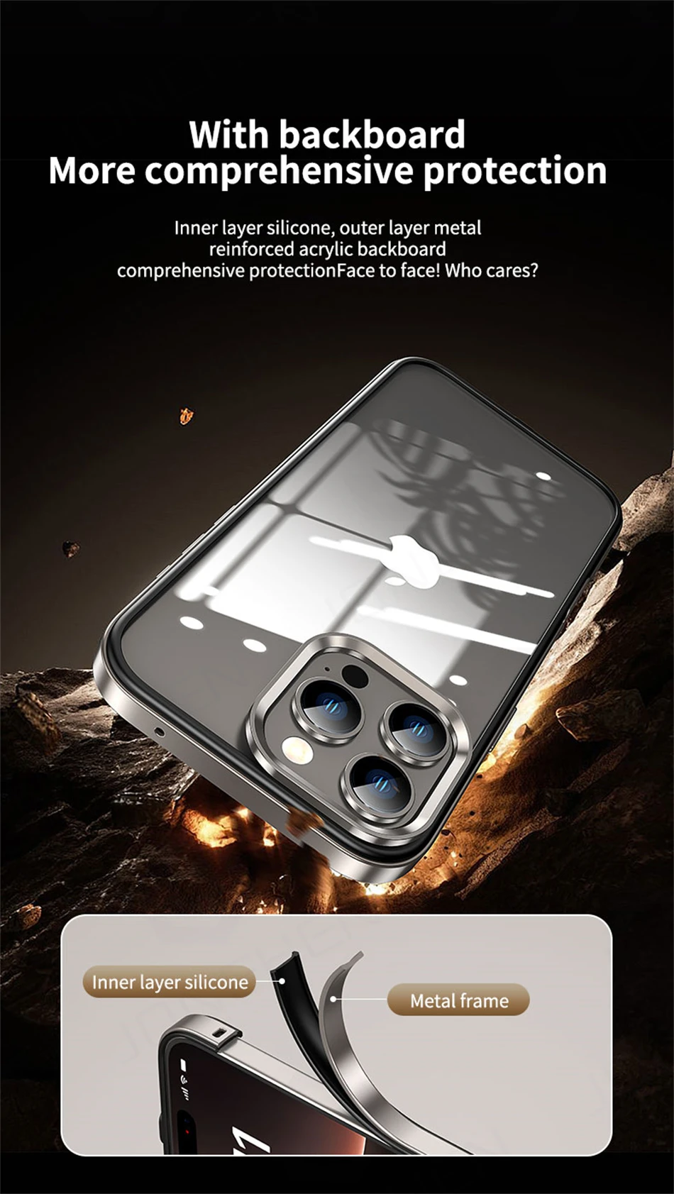 Luxury 2 IN 1 Acrylic Clear Case For iPhone 13 14 15 16 Pro Max Light Aluminum Metal Lens Frame Ultra Thin Alloy Bumper Cover