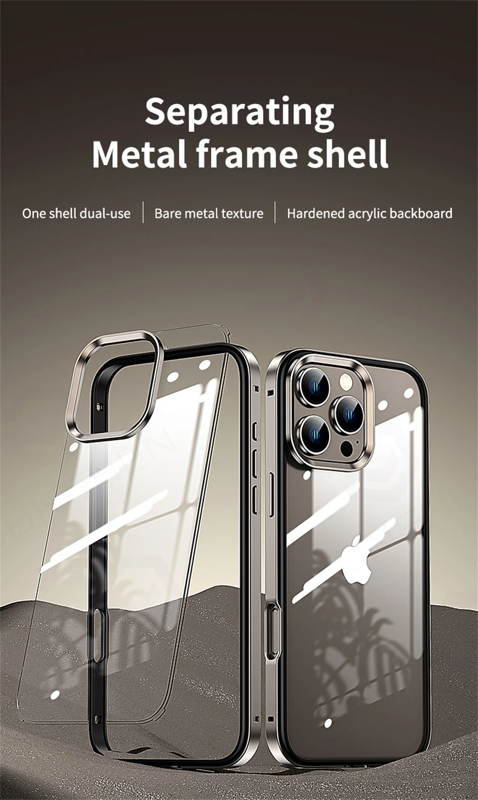 Luxury 2 IN 1 Acrylic Clear Case For iPhone 13 14 15 16 Pro Max Light Aluminum Metal Lens Frame Ultra Thin Alloy Bumper Cover