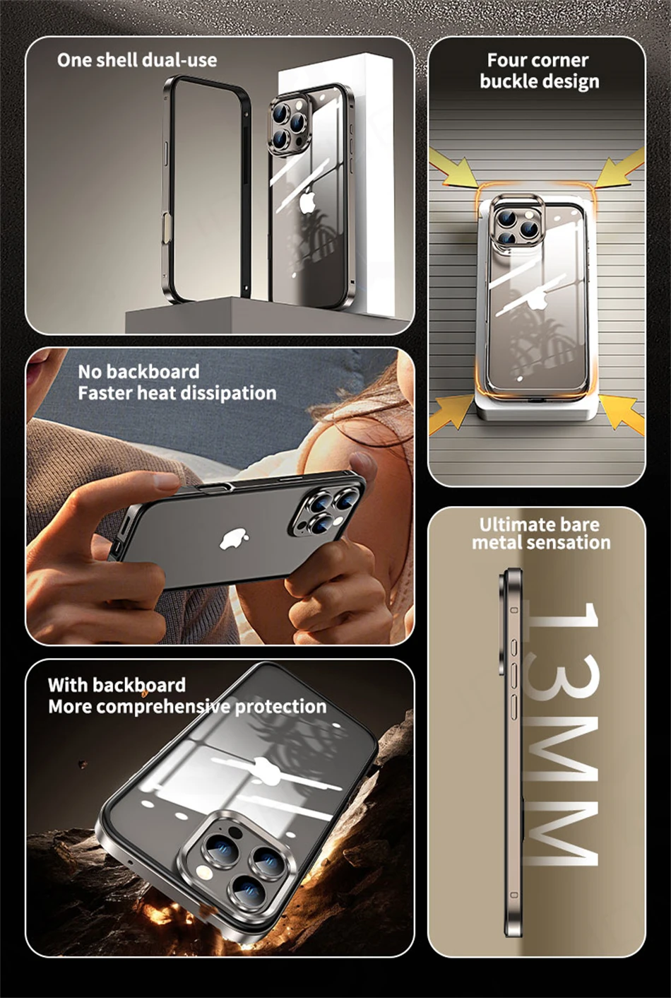 Luxury 2 IN 1 Acrylic Clear Case For iPhone 13 14 15 16 Pro Max Light Aluminum Metal Lens Frame Ultra Thin Alloy Bumper Cover