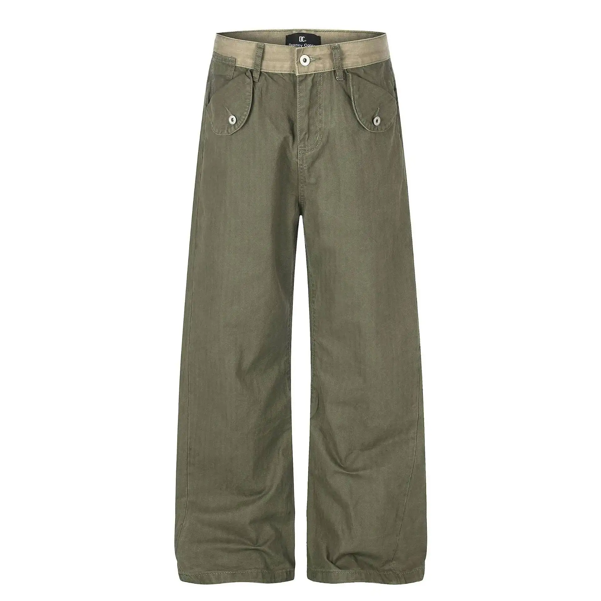 IEFB Vintage Washed Herringbone Cargo Straight Pants For Men Deconstruct Pocket Loose Wide Leg Casual Street Trousers 9X4082
