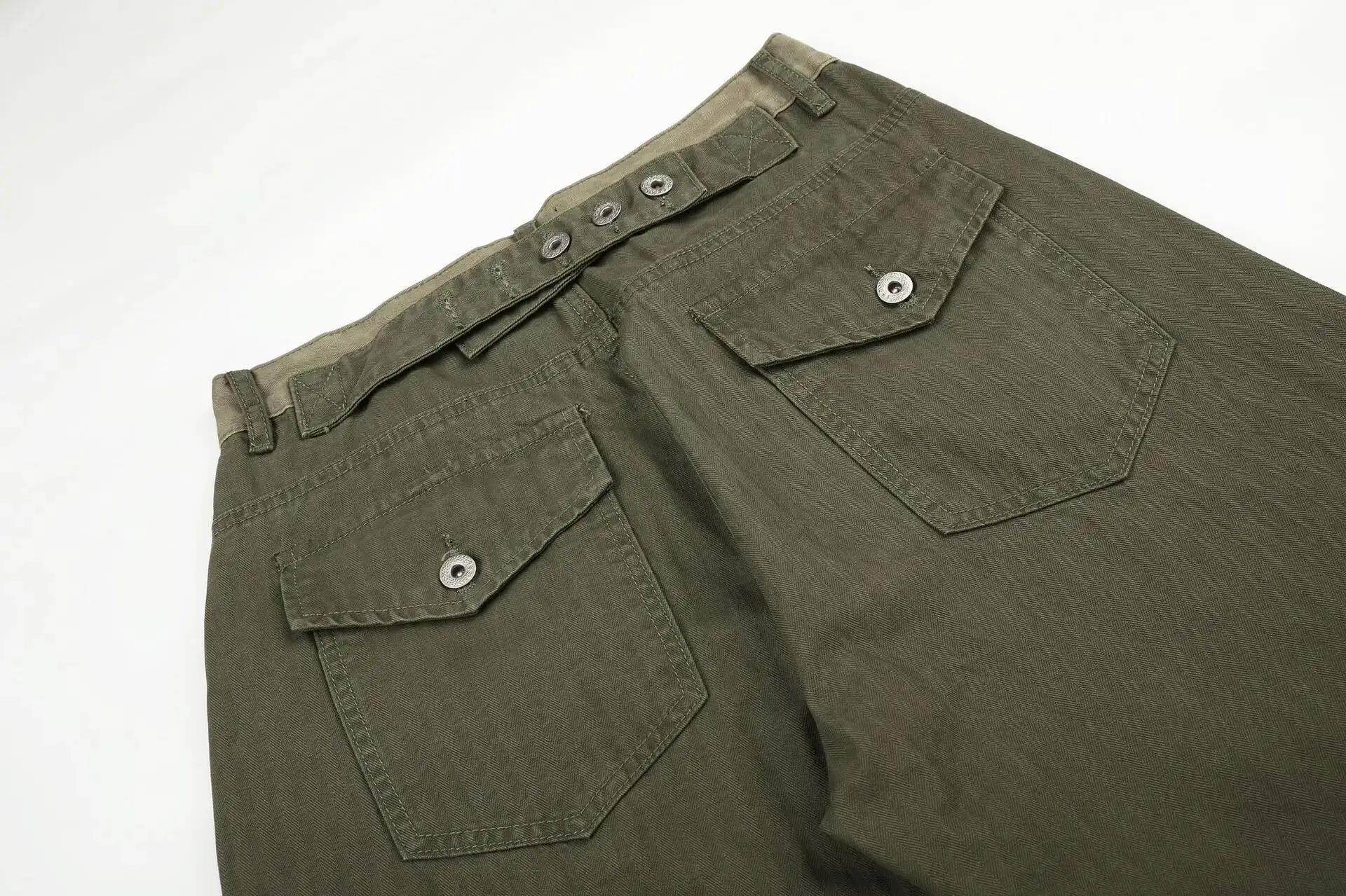 IEFB Vintage Washed Herringbone Cargo Straight Pants For Men Deconstruct Pocket Loose Wide Leg Casual Street Trousers 9X4082