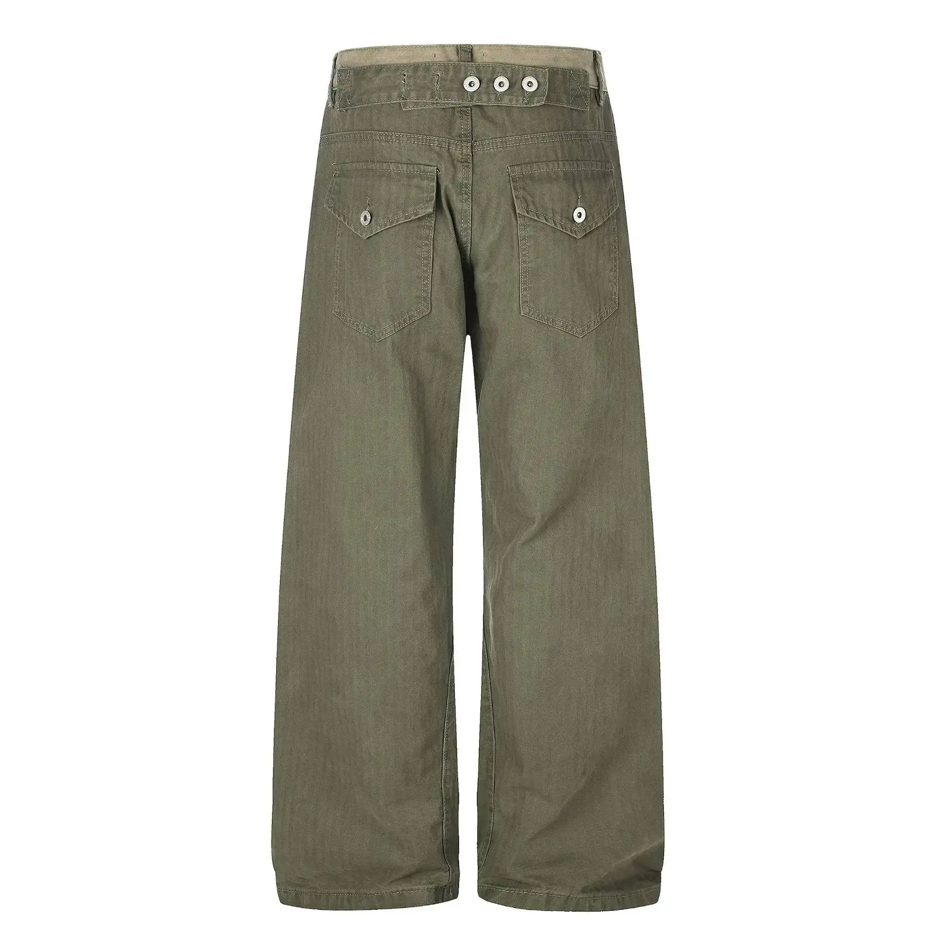 IEFB Vintage Washed Herringbone Cargo Straight Pants For Men Deconstruct Pocket Loose Wide Leg Casual Street Trousers 9X4082