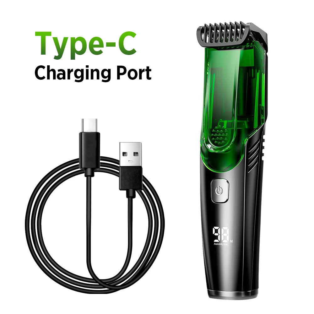 Vacuum Hair Clipper Men LCD Rechargeable Beard Trimmer Self Hair Cutting Kit Cordless Barber IPX6 Washable 20 Lengths Gift