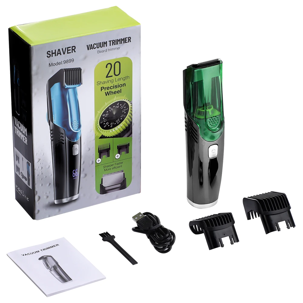 Vacuum Hair Clipper Men LCD Rechargeable Beard Trimmer Self Hair Cutting Kit Cordless Barber IPX6 Washable 20 Lengths Gift