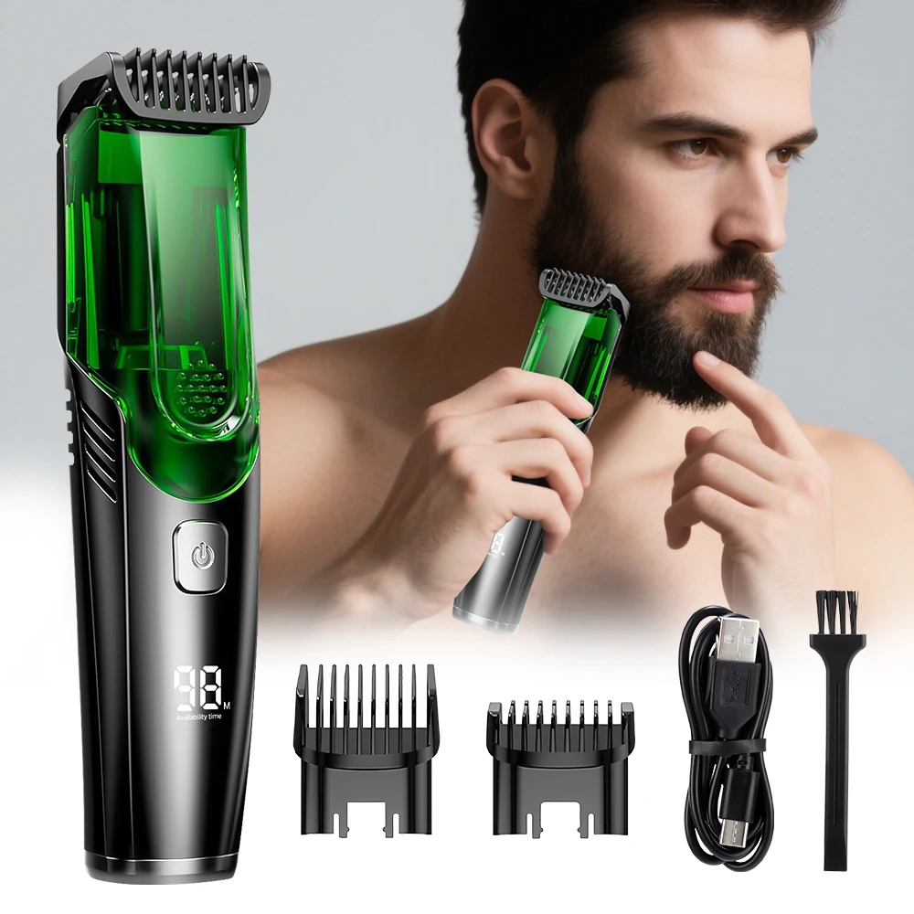 Vacuum Hair Clipper Men LCD Rechargeable Beard Trimmer Self Hair Cutting Kit Cordless Barber IPX6 Washable 20 Lengths Gift