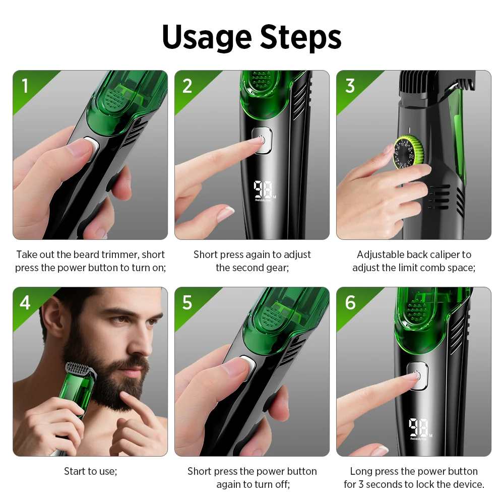 Vacuum Hair Clipper Men LCD Rechargeable Beard Trimmer Self Hair Cutting Kit Cordless Barber IPX6 Washable 20 Lengths Gift