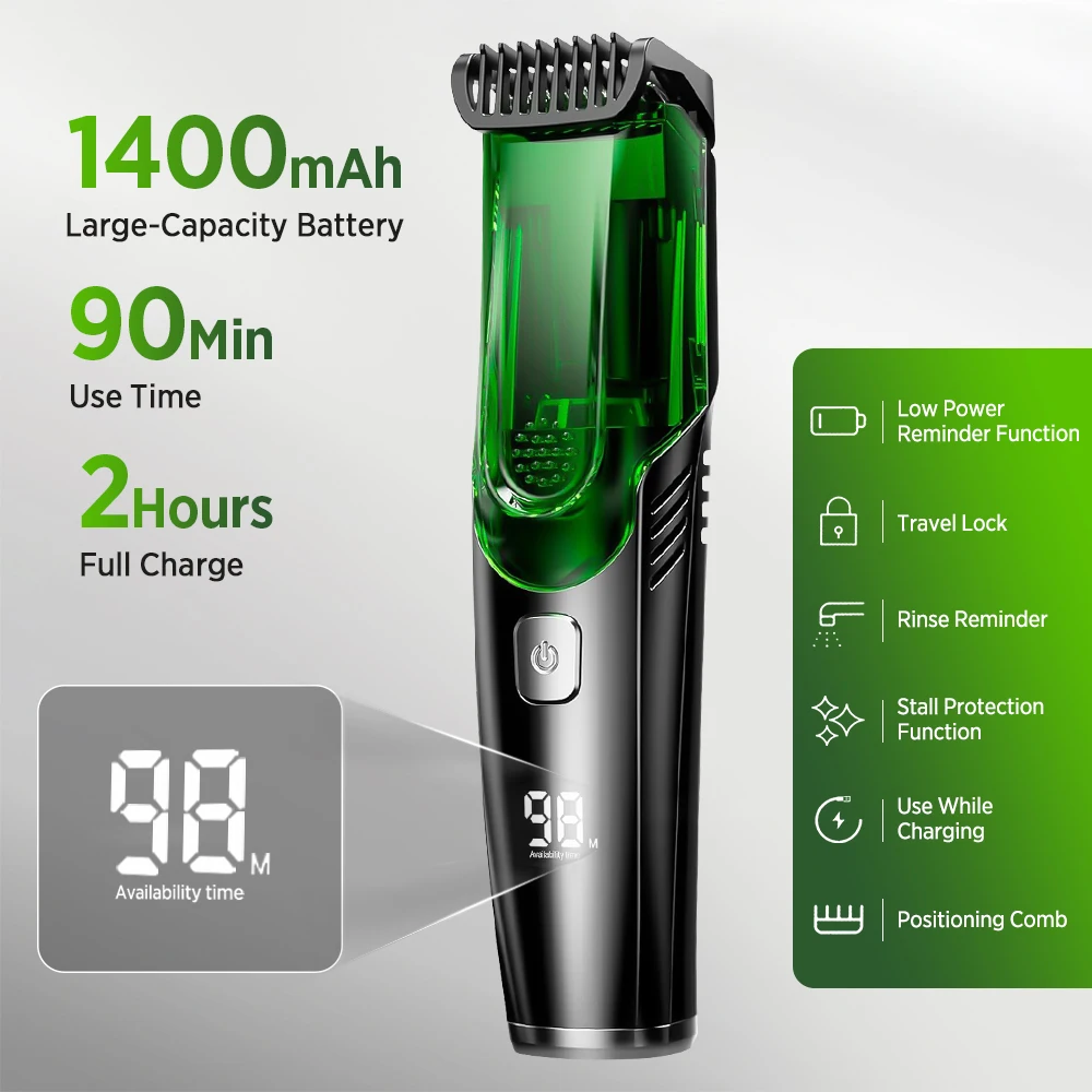 Vacuum Hair Clipper Men LCD Rechargeable Beard Trimmer Self Hair Cutting Kit Cordless Barber IPX6 Washable 20 Lengths Gift