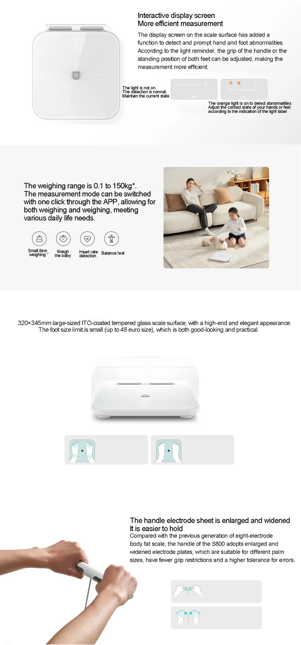 XIAOMI Smart Body Fat Scale S800 8-Electrode Dual Band Heart Rate Detection Body Fat & Water Content Testing 150KG CN Version